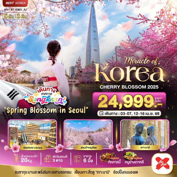 มหัศจรรย์ KOREA CHERRY BLOSSOM 5 วัน 3 คืน XJ