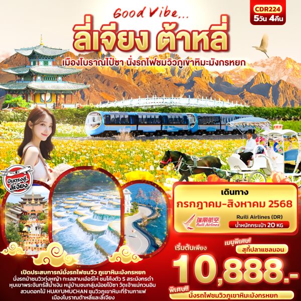 Good Vibe... ลี่เจียง ต้าหลี่ เมืองโบราณไป๋ซา นั่งรถไฟชมวิวภูเขาหิมะมังกรหยก 5วัน 4คืน BY (DR)