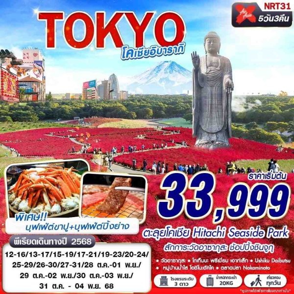 TOKYO โคเชีย อิบารากิ (บินดึกกลับเช้า เที่ยวเต็ม) 5D3N BY XJ