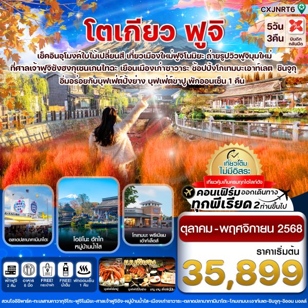โตเกียว ฟูจิ อุโมงค์เมเปิ้ล ใบไม้เปลี่ยนสี เที่ยวเต็มไม่มีอิสระ 5วัน 3คืน บิน XJ