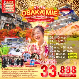 OSAKA MIE OBARA KYOTO WAKAYAMA DAYFLIGHT 6D 4N (XJ) ซุปตาร์...นินจา...ดูไฟ...ใบไม้เปลี่ยนสี