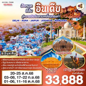 ขี่อูฐ INDIA เมือง PINK & BLUE CITY ปักหมุดสีสันสู่ความวิบวับสามเหลี่ยมทองคำ DELHI - AGRA - JAIPUR - JODHPUR - MANDAWA 6 วัน 4 คืน โดยสายการบิน Thai Airways (TG)