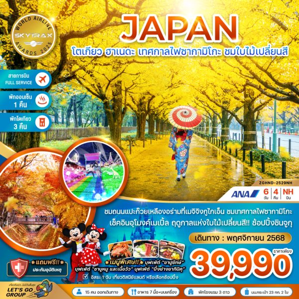 โตเกียว ฮาเนดะ เทศกาลไฟซากามิโกะ ชมใบไม้เปลี่ยนสี (เที่ยวอิสระ 1 วัน) (พักโตเกียว 3 คืน) 6D4N By(NH)