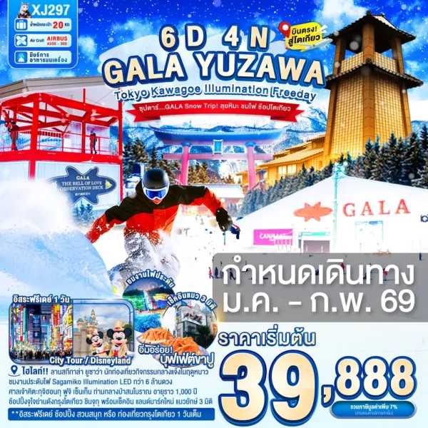 TOKYO KAWAGOE GALA YUZAWA ILUMINATION FREEDAY 6D 4N BY XJ ซุปตาร์..GALA Snow Trip! ลุยหิมะ ชมไฟ ช้อปโตเกียว